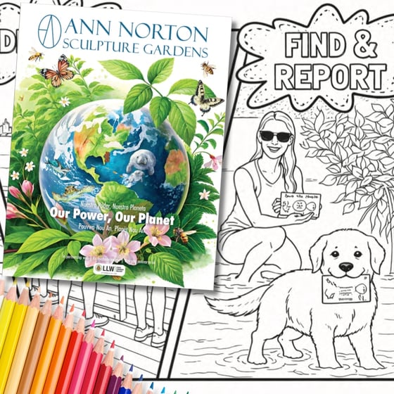 Graphic for Ann Norton Sculpture Gardens' 2026 Earth Day coloring book.